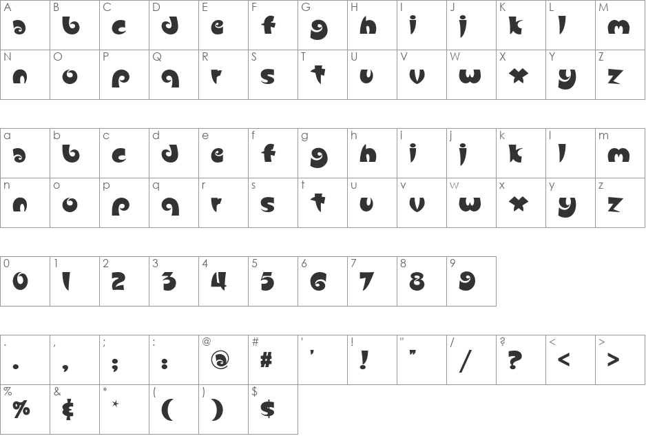 Slugfest NF font character map preview