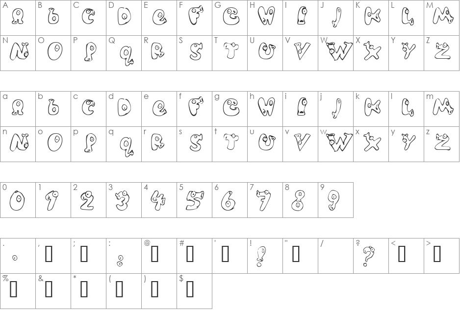 Slumper font character map preview