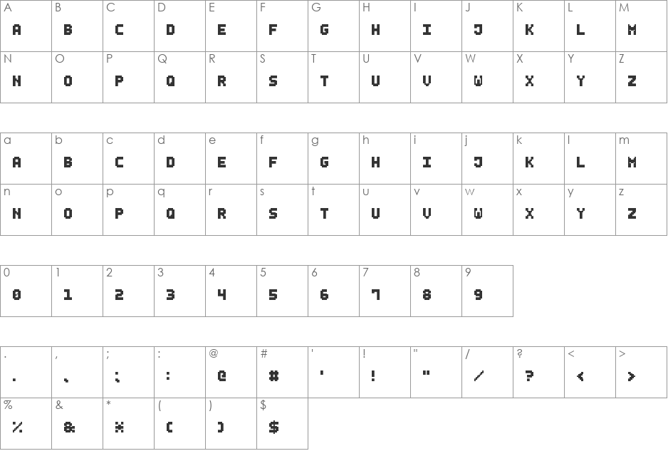 Small Bold Pixel-7 font character map preview