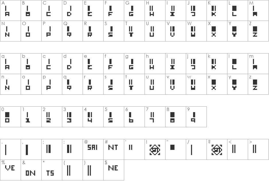 SmallBars font character map preview