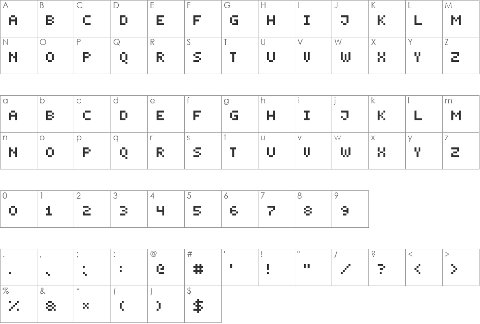 Smallest Pixel-7 font character map preview