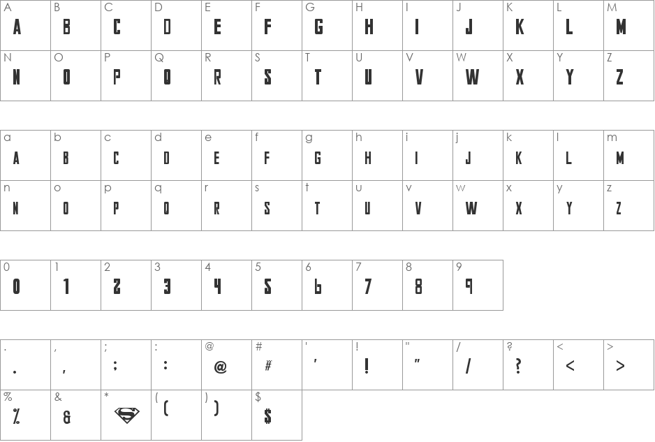 Smallville font character map preview