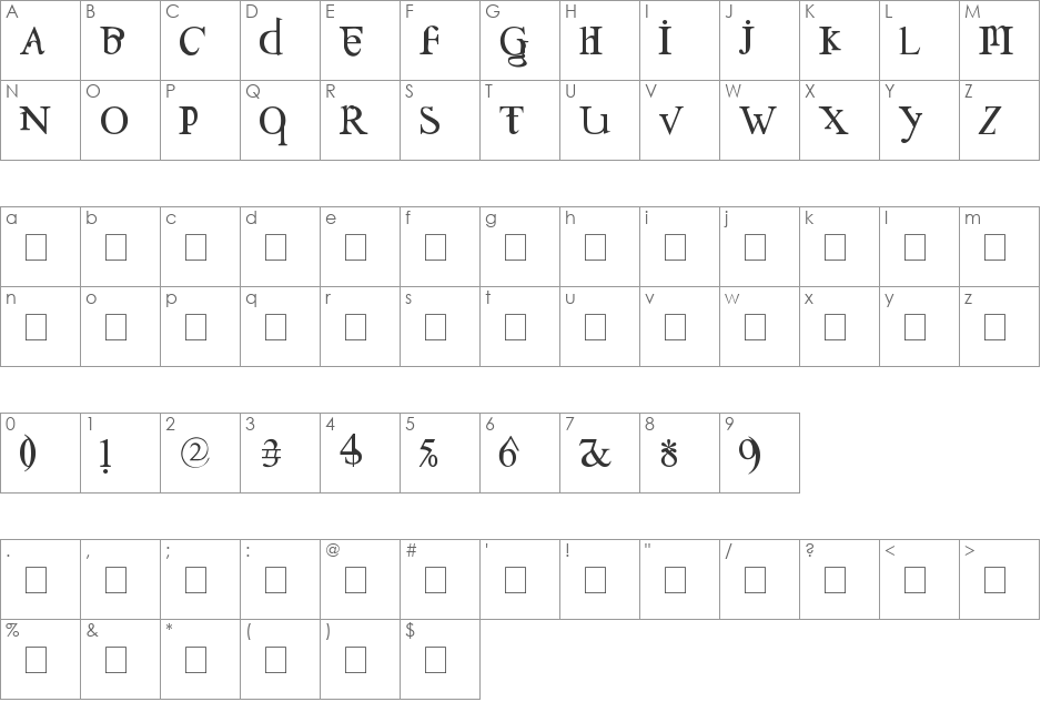 SMARGON font character map preview