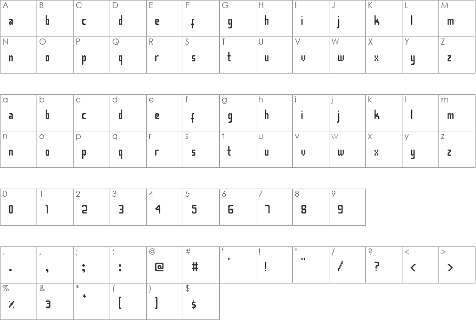 Smasasinema font character map preview