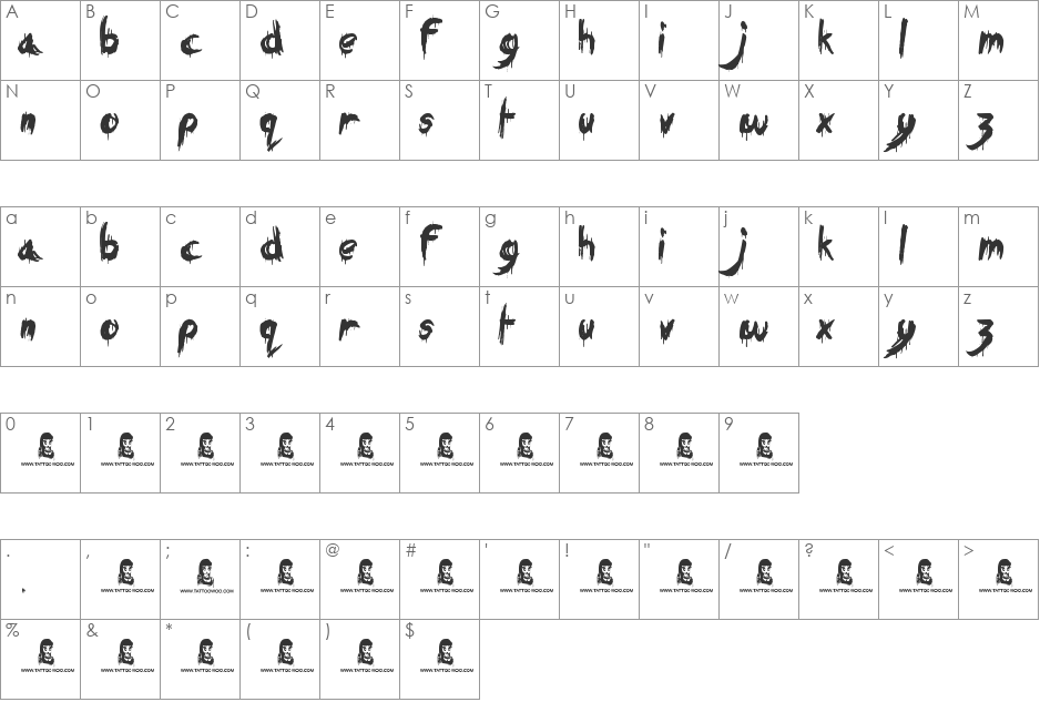 Smashing Pumpkins font character map preview