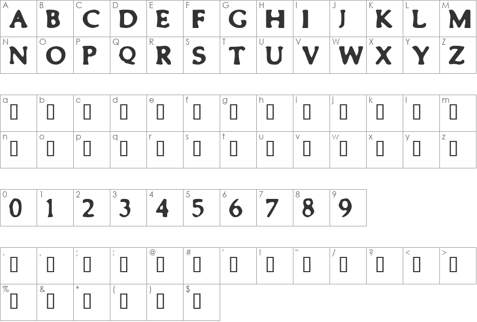 Smeared Newsprint font character map preview