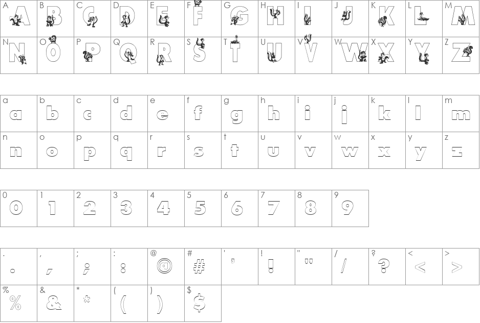 Smelly font character map preview