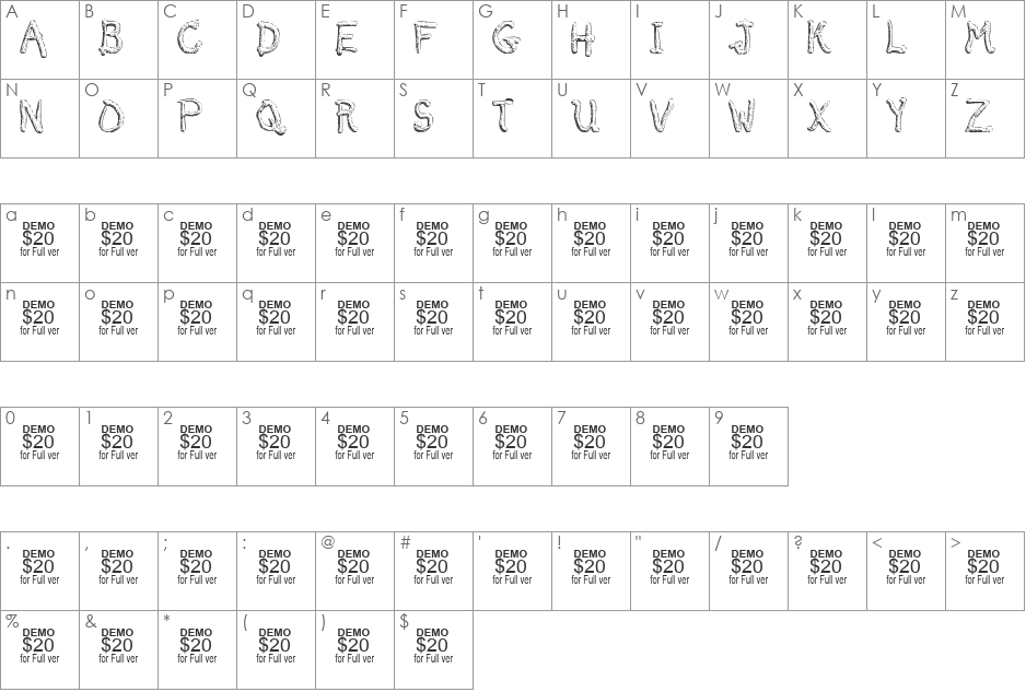 Smelted Demo font character map preview