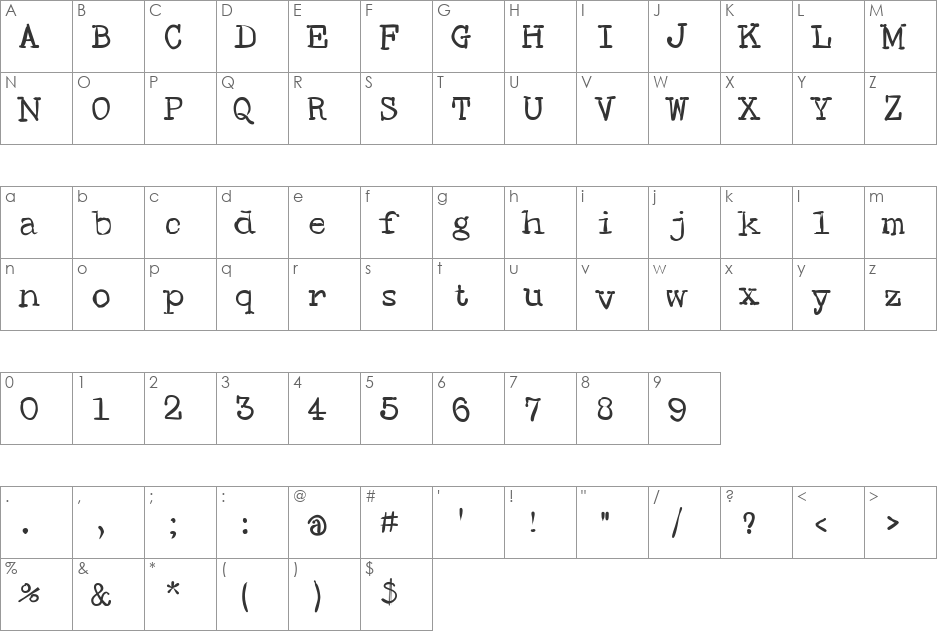 SMHand font character map preview