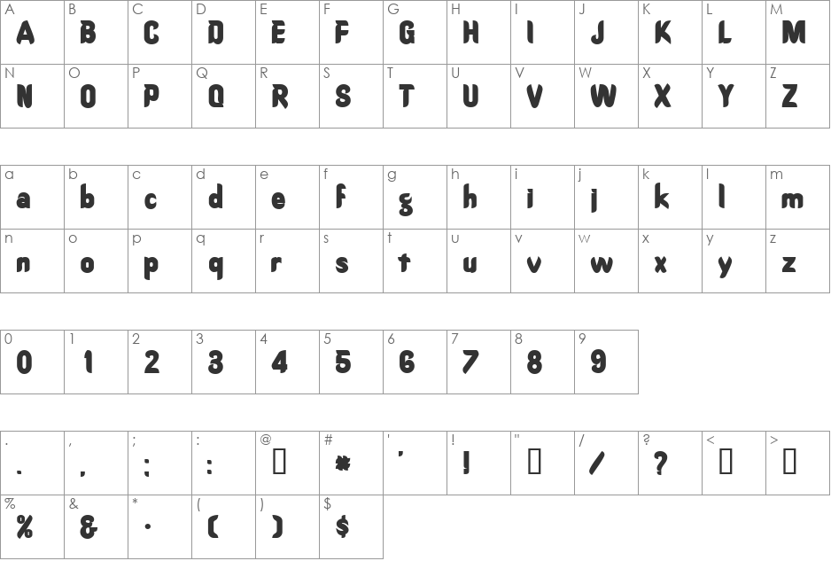 SmidgenSSK font character map preview