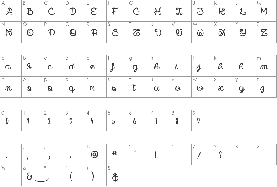 Smile Parade font character map preview
