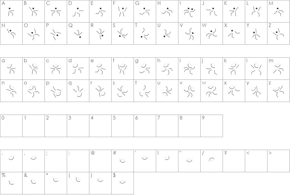 SmileAndTrain font character map preview
