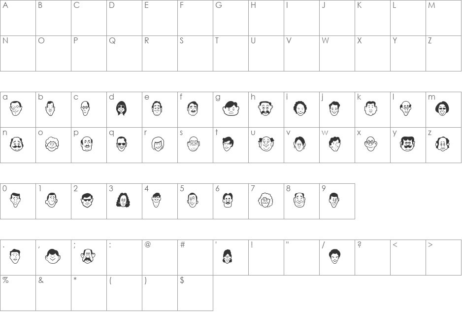 SmilingFaces font character map preview
