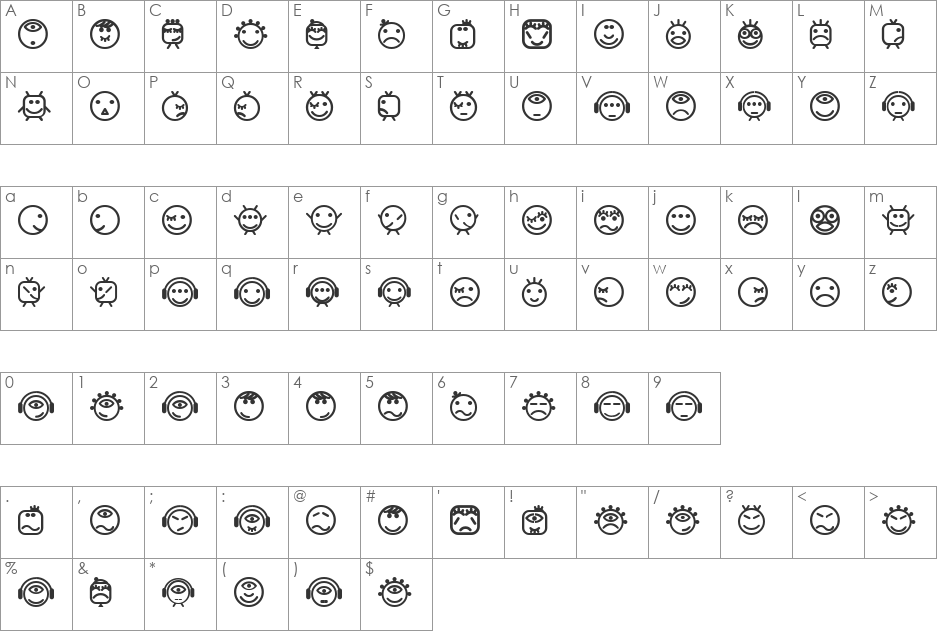 Smilly font character map preview