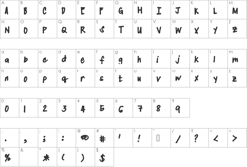 SMITHCHERRYOPEDA font character map preview