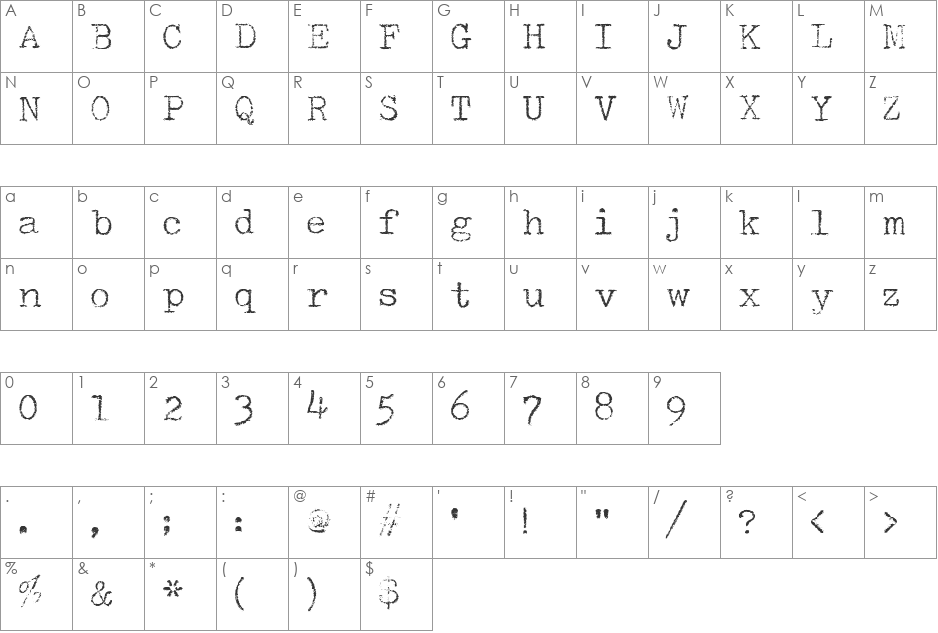 SmithyXT-Faded font character map preview