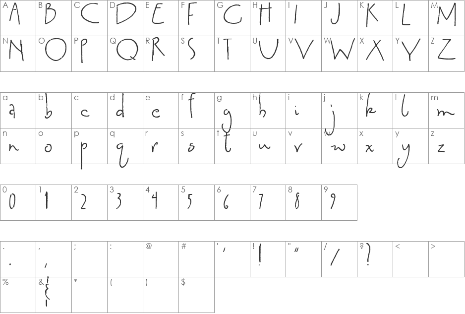 Smitten Kitten font character map preview