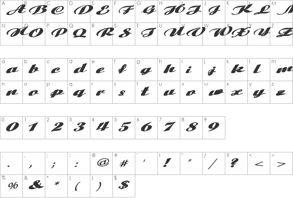 SmokeAgent150 font character map preview