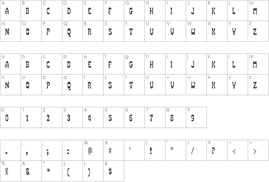 SmokeHouseRough font character map preview