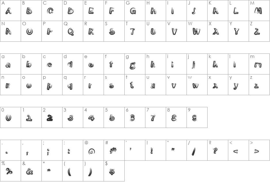SmokeShadow font character map preview