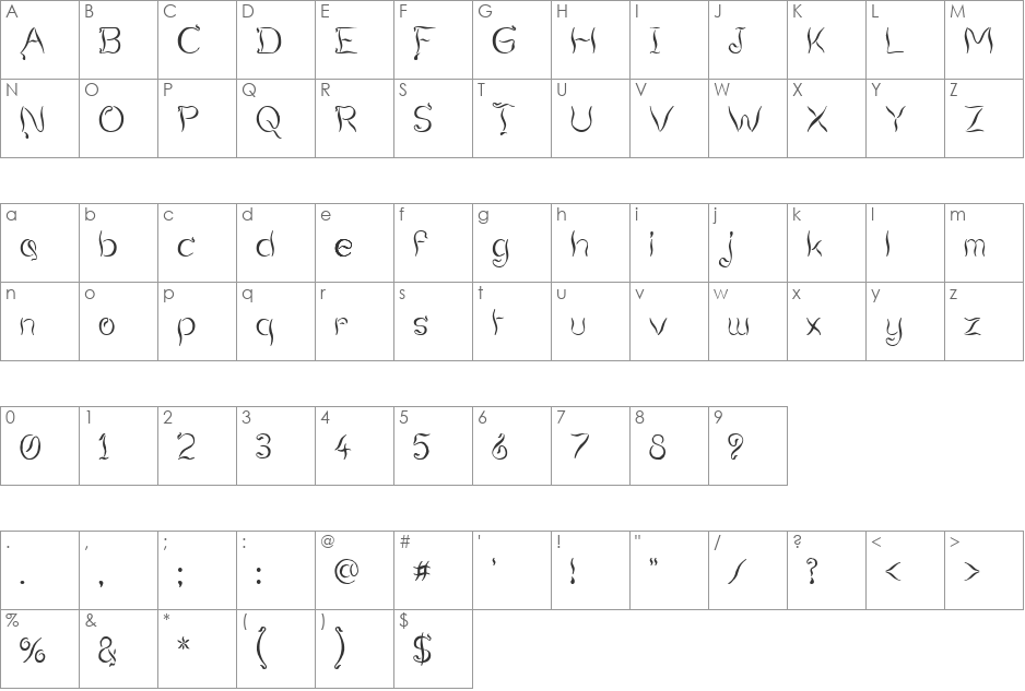 Smoking Tequila font character map preview