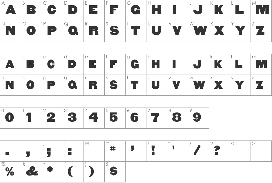 Smokler font character map preview