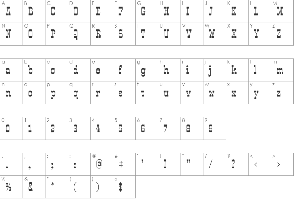 Smokum font character map preview