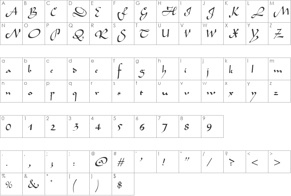 Bavand font character map preview