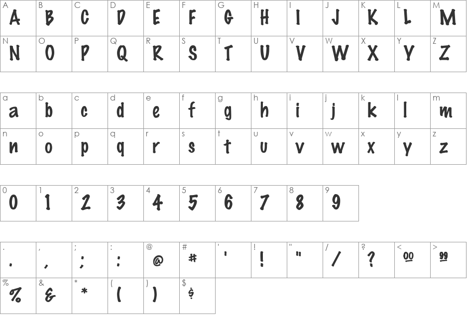 SmoothFeltThin font character map preview