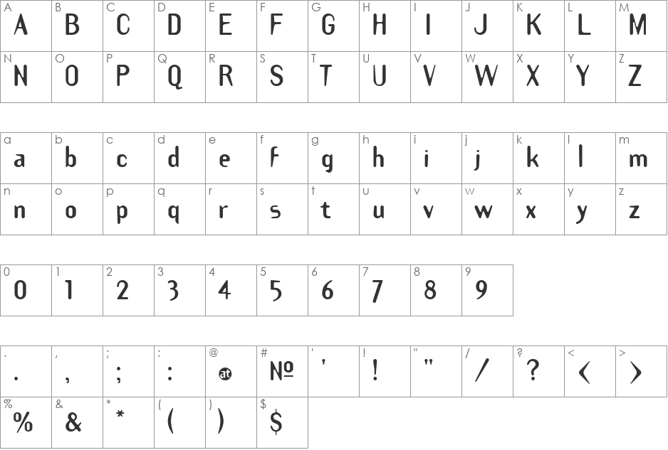Smoothplate font character map preview