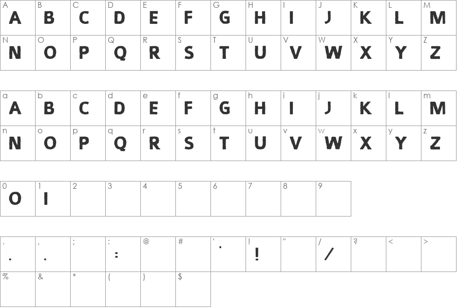 Smuckers font character map preview