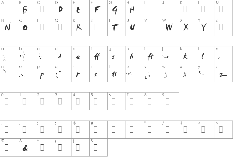 Smudger Alts LET font character map preview