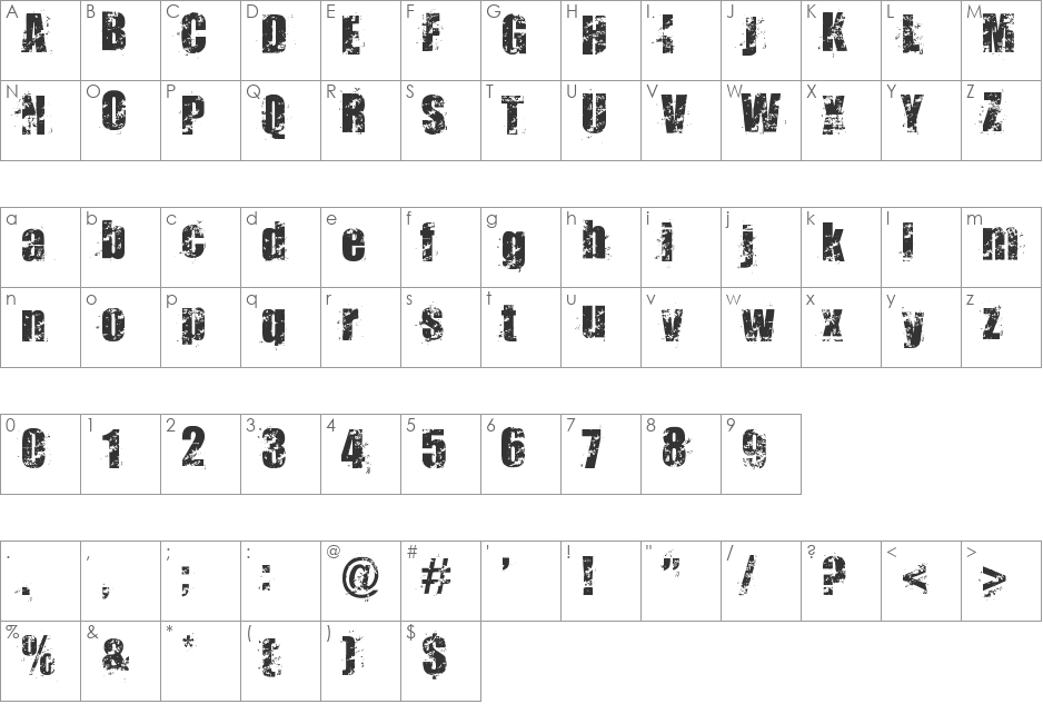 Smudgers font character map preview
