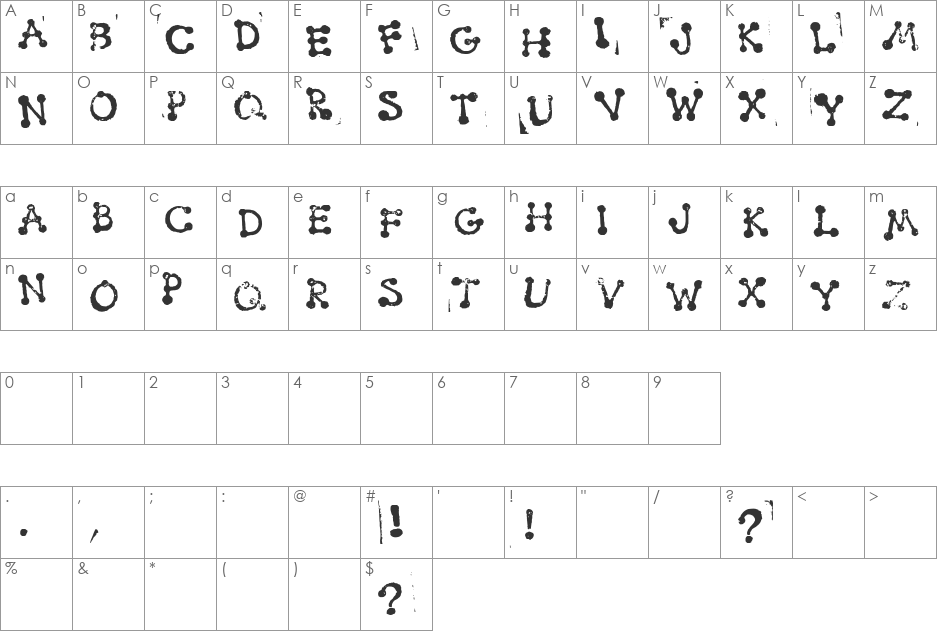 Smudgy Dot Stamps font character map preview
