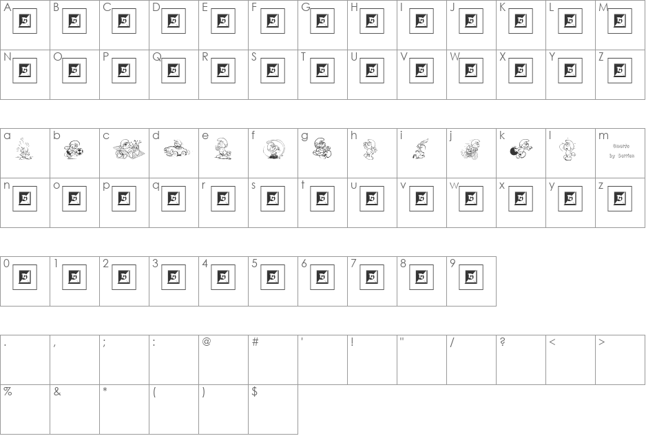 Smurf font character map preview