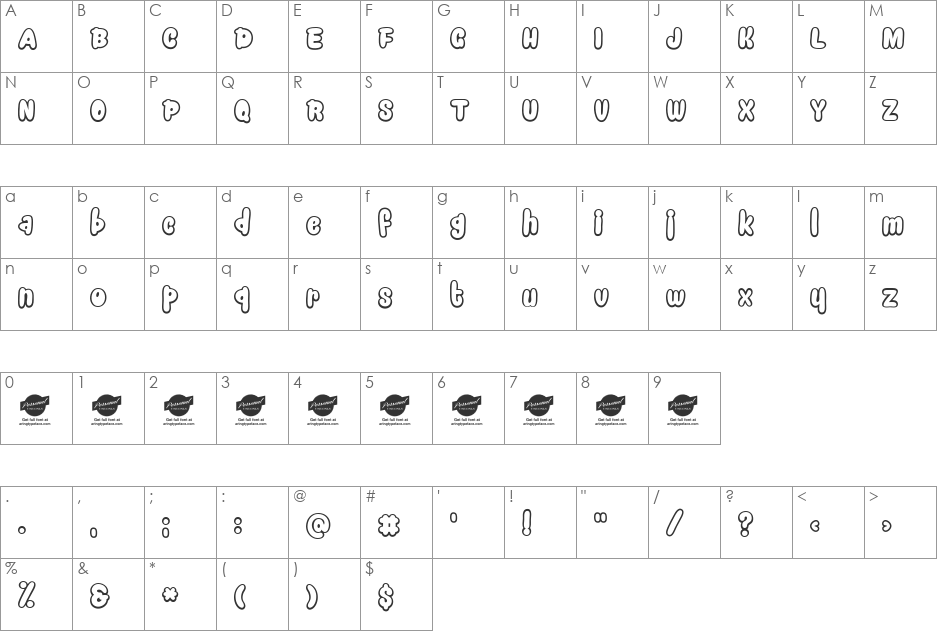Snacker Comic Personal Use Only font character map preview