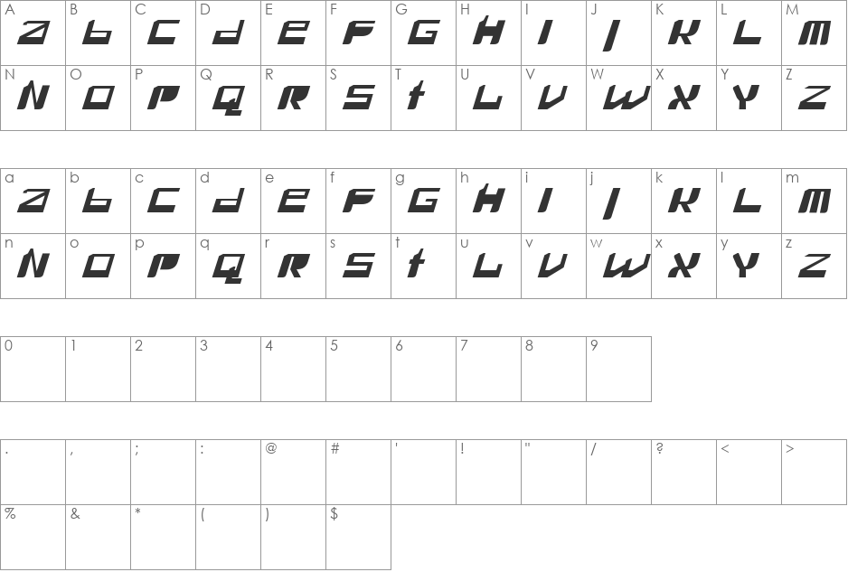 SNAFU font character map preview