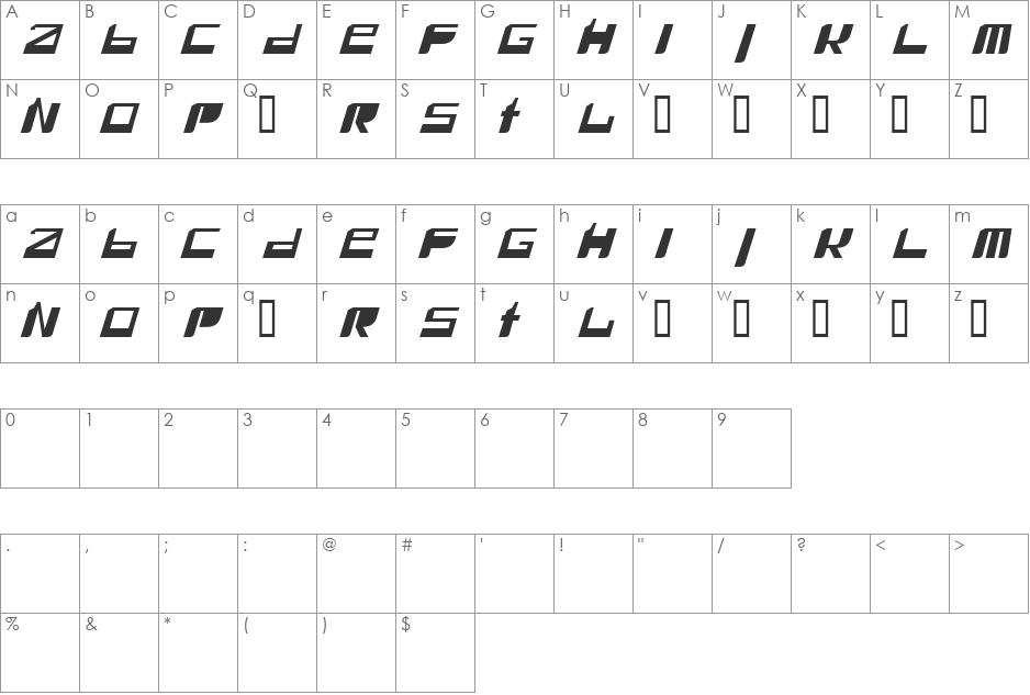 SNAFU font character map preview