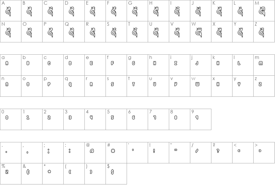 Snailets BRK font character map preview