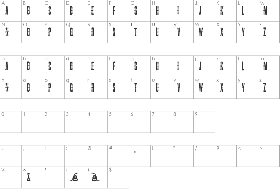 Snakebite Saloon font character map preview