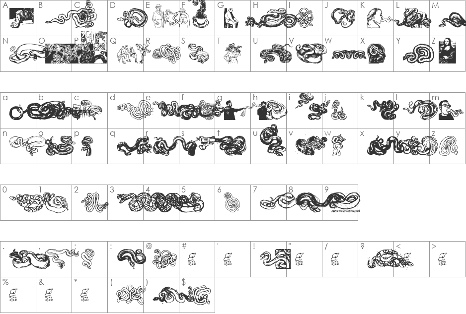 Snakepit font character map preview