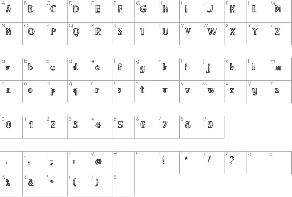 Bavure font character map preview