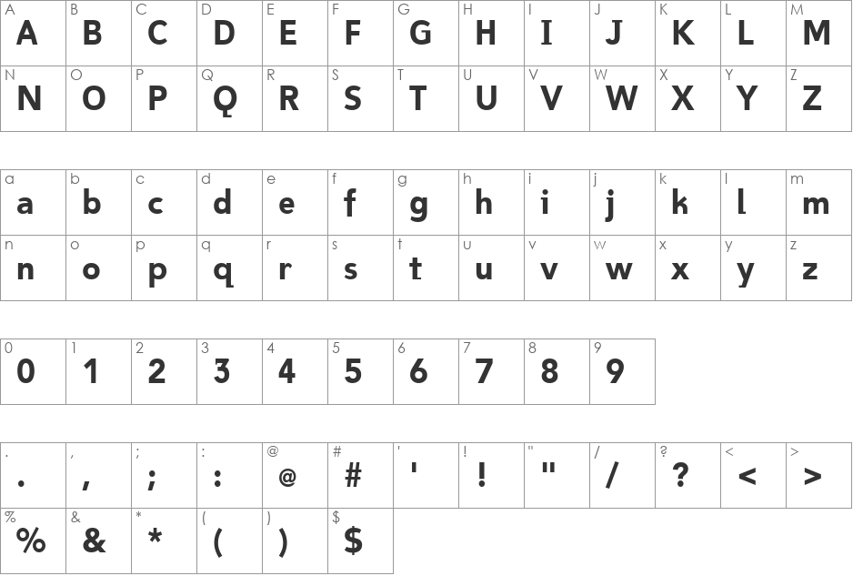 Bawdy font character map preview