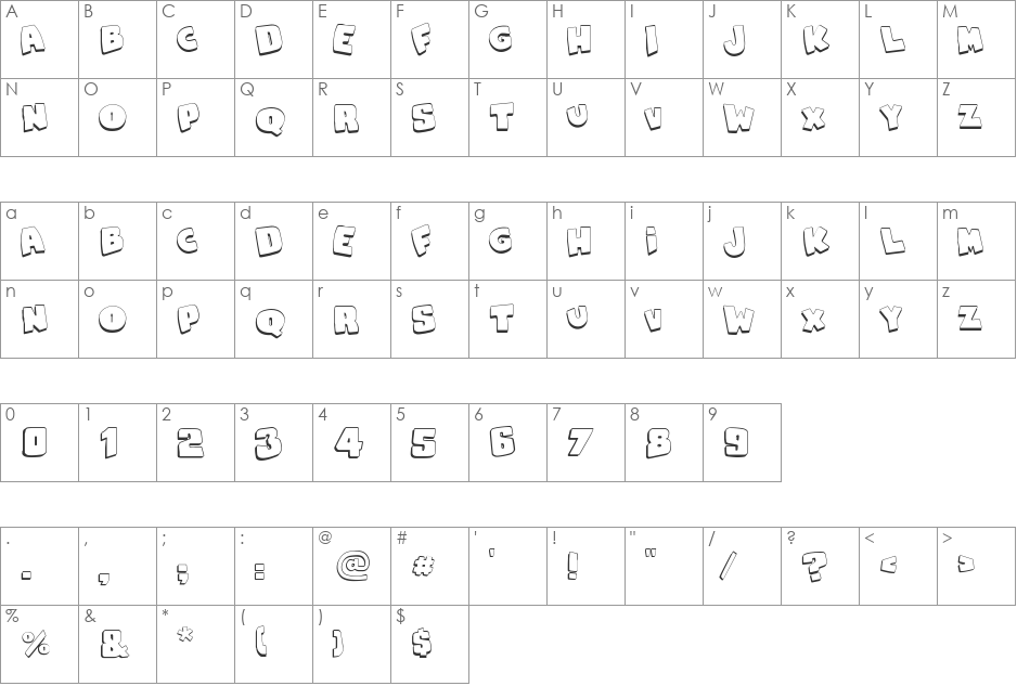 Snaps Taste Outline font character map preview