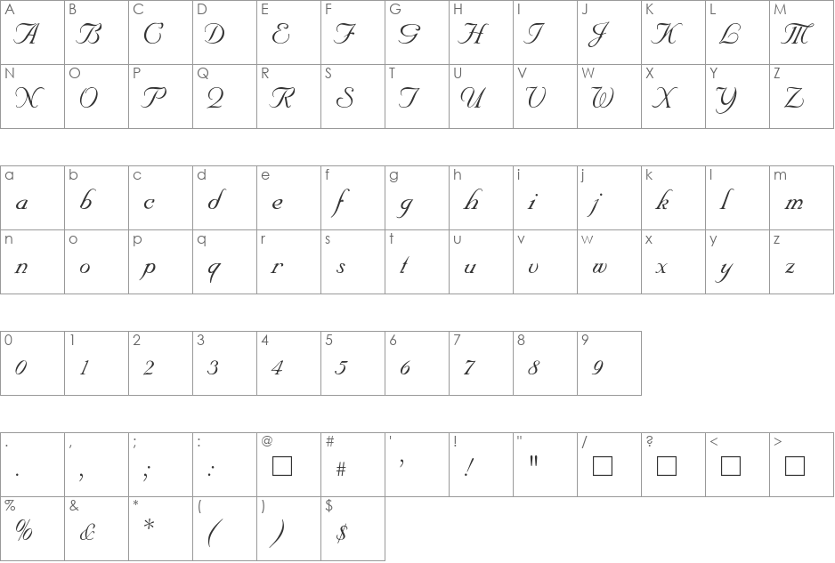 SNC1.02SN font character map preview