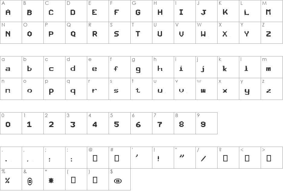 SNCBishop font character map preview