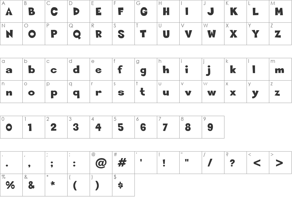 Sneakerhead BTN font character map preview