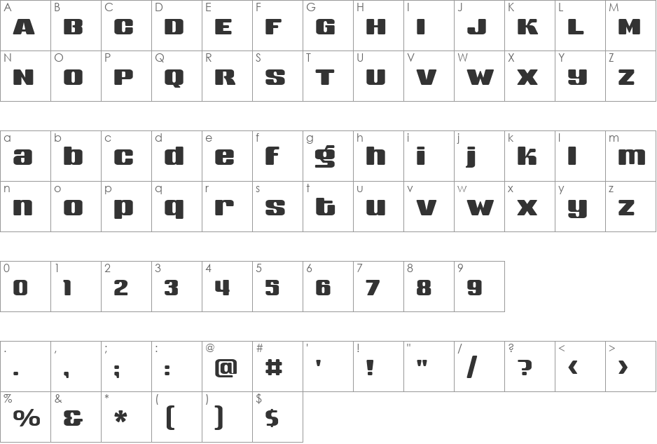 Sneakers Medium Biform font character map preview