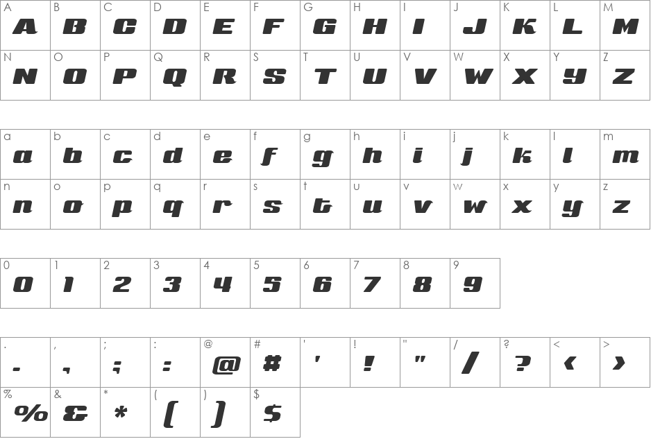 Sneakers Script Wide font character map preview