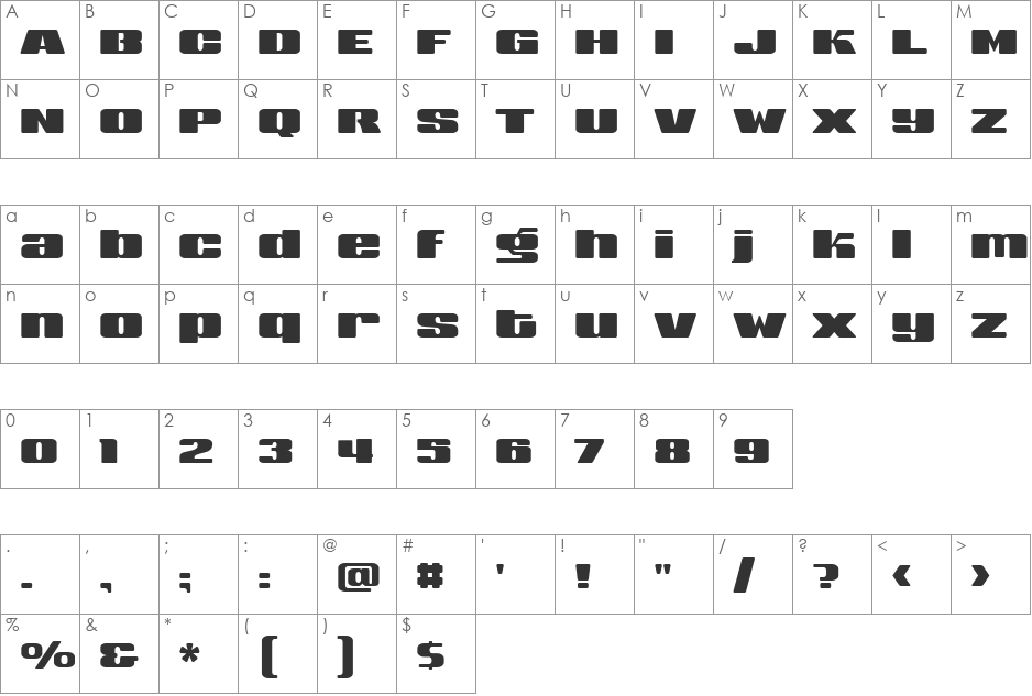 Sneakers UltraWide Biform font character map preview